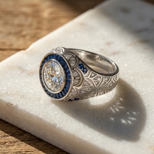 Classic Yellow <b>Gold</b> Moissanite <b>Cocktail</b> <b>Ring</b> Round Brilliant Cut Bezel Setting Flower Pattern Women's Engagement Jewelry - Product Image 4