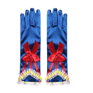 Guantes Blancos como la Nieve de Satén Azul Rey con Lazo Rojo y Ribete con Volantes para Disfraces y Accesorios de Fiesta - Product Image 1