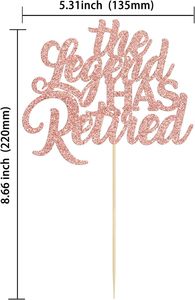 1 ชิ้น ที่ประดับเค้กสีโรสโกลด์กลิตเตอร์ ลาย The Legend Has Retired  สุขสันต์วันเกษียณ ลาก่อนความเครียด สวัสดีเงินบำนาญ ของตกแต่งเค้ก - Product Image 2