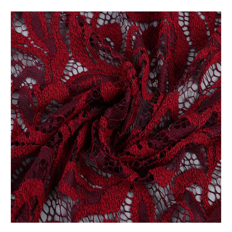 Factory Hot Sales Hot Style Fancy Wine Red Printed Embroidery Lace Fabric For Girl Clothing