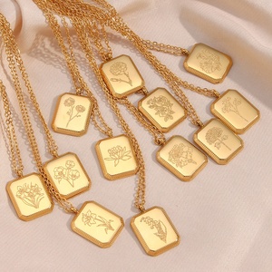 Collar con colgante de flor de nacimiento cuadrada, grabado Vintage, chapado en oro de 18K, collar de <span class=keywords><strong>Tarot</strong></span> de acero inoxidable - Product Image 1