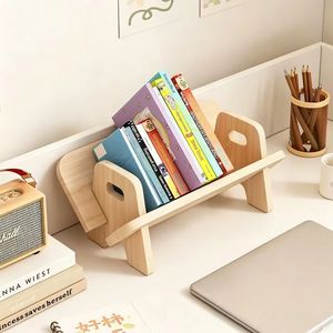 Wooden Minimalist <b>Childrens</b> <b>Desk</b> Book <b>Storage</b> Rack Rectangle Standing Type Multifunctional 2nd Floor Wood Grain Color - Product Image 3