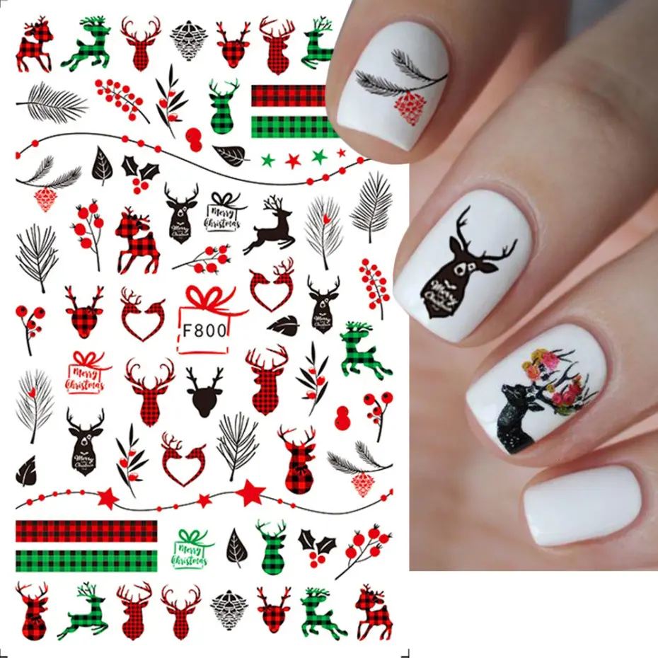 NEW Winter Transfer Foil Xmas Gift Nail Art Stickers Tree Santa Snowman Elk Design Christmas Slider Nail Decals