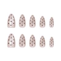 Laisense Art Simple Grey Cat-Eye Short Almond-Shape Black Polka-Dot Wearable ABS Material Press-On Nails Nail Tip
