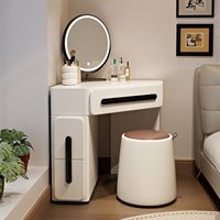 Table de toilette d'angle avec rangement, petite table de maquillage crème pour chambre à coucher
