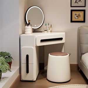 <strong>Corner</strong> Vanity <strong>Dressing</strong> <strong>Table</strong> with Storage, Cream-Colored <strong>Small</strong> Makeup Desk for Bedroom - Product Image 4