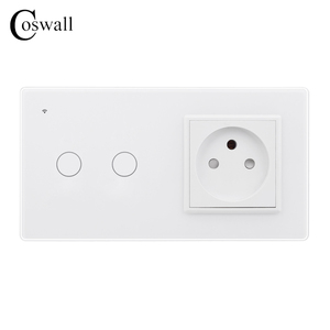 Coswall 151 Wifi <span class=keywords><strong>RF</strong></span> 2 Gang 1 Way Interruptor táctil Enchufe de pared Panel de cristal Salida de Israel - Product Image 3