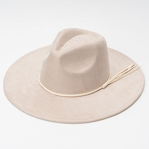 도매 고품질 핑크 와이드 브림 페도라 모자, 여성용 스웨이드 비건 스웨이드 페도라 햇 정장 드레스 모자 - Product Image 2