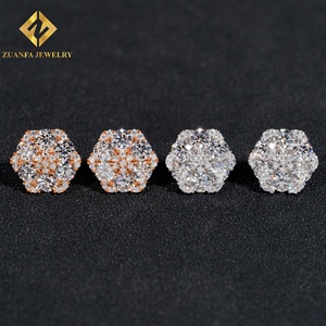 Nuevos Aretes de Lujo de Plata con Cierre de Rosca, Chapados en Oro de 18K, Plata de Ley <span class=keywords><strong>925</strong></span> con Diamantes de Moissanita VVS, Estilo HipHop - Product Image 1