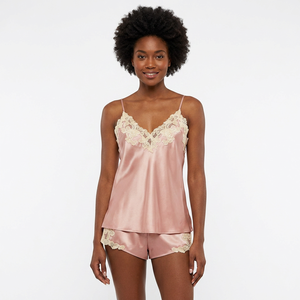 Sleeveless Lace Trim Spandex Cotton Women's Sleepwear Taiwan Made Plain Dyed Feminine Comfort Loungewear - Product Image 1