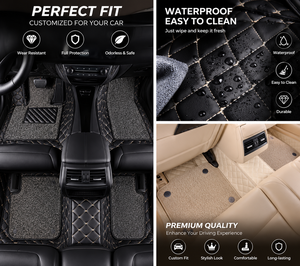 Tapis de voiture 3D universels insonorisants en cuir, personnalisables, style mode, pour affaires/luxe, tapis de sol 4 pièces complets, technique aiguilletée - Product Image 6