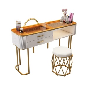 Table de manucure pliante simple et luxueuse en verre japonais blanc à une seule lumière avec rangement - Product Image 6