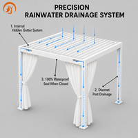Pergola rétractable blanche en aluminium et acier 3x3,6m prête à l'emploi, stabilité supérieure, toit à lames renforcé avec maille