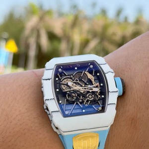 Montre mécanique automatique pour homme, squelette en fibre de carbone blanche 3501, étanche, tourbillon, luxe haut de gamme unique - Product Image 3