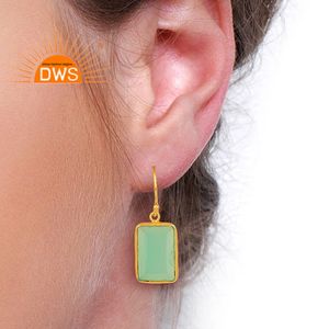 Newly Arrival Indian Gold Plated Solid Silver Earrings Aqua Chalcedony Gemstone Earrings Jewelry Supplier - Product Image 4