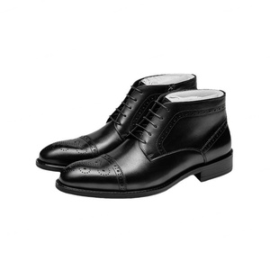 New Fashion Men's Genuine Leather Business Formal <b>Boots</b> Brogue Carved Design Lace up Pointed Toe Leather <b>Boots</b> - Product Image 3