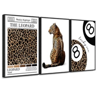 Décoration murale Trio Leopard 8 Ball encadrée en alliage noir mat épuré pour aménagement de gîte à thème Commonwealth et commandes de travaux
