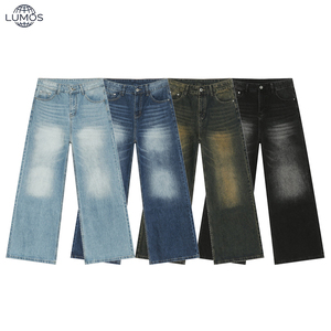 Jeans Vintage Lavados al por Mayor para Hombre, <span class=keywords><strong>Pantalones</strong></span> Largos Rectos Anchos con Efecto Desgastado Retro, Logotipo y Diseños Personalizados Aceptables - Product Image 2