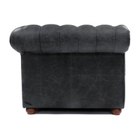 Sofá Chesterfield de Cuero Genuino Negro |   Sofá de Tres Plazas Estilo Europeo Moderno de Mediados de Siglo para Salón, Hotel o Apartamento, Mango