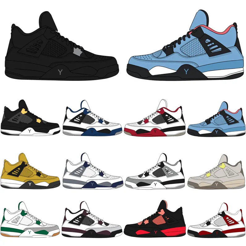 Sepatu kets atletik Retro 4 merah kualitas tinggi sepatu Sneakers model basket Retro 4 sepatu olahraga pria Universitas warna biru hitam kasual