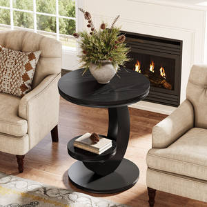 Mesa Auxiliar Redonda Tribesigns, Mesa <span class=keywords><strong>de</strong></span> <span class=keywords><strong>Noche</strong></span> <span class=keywords><strong>de</strong></span> 2 Niveles con Estante <span class=keywords><strong>de</strong></span> Almacenamiento, Mesa Auxiliar para Sofá con Marco <span class=keywords><strong>de</strong></span> Madera <span class=keywords><strong>y</strong></span> Metal en Forma <span class=keywords><strong>de</strong></span> Arco - Product Image 3