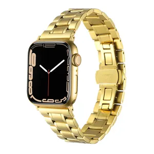 49mm 5 Breads Solid 38mm 44mm Stainless Steel Butterfly Buckle Metal Watch Bands For Apple Watch Ultra 2