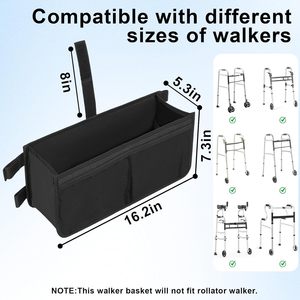 Cesta Plegable MSMT Walker, Bolsa de Almacenamiento Plegable de Gran Capacidad con Portavasos, Accesorios Desmontables para Personas Mayores (Negro) - Product Image 4