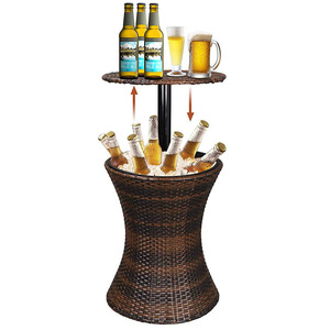 Commercio all'ingrosso personalizzato Rattan giardino tavolo da <span class=keywords><strong>Bar</strong></span> fresco <span class=keywords><strong>esterno</strong></span> Patio con birra vino Cooler vasca idromassaggio lato tavolo e secchiello per il ghiaccio - Product Image 1