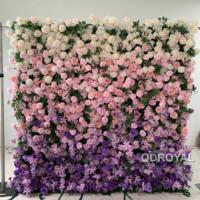 Mur de plumes artificielles durable et très vendu, avec des fleurs artificielles, peut être enroulé, pour la décoration de mariage