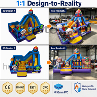 Château gonflable commercial en PVC personnalisé sur le thème de la fusée spatiale, combo combiné avec aire de saut pour enfants à louer