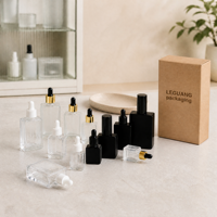 Flacon compte-gouttes en verre givré carré et rectangulaire plat réutilisable de 30 ml, 50 ml, 100 ml avec boîtes en papier pour huile capillaire et sérum