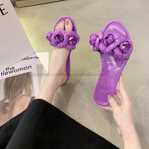 2026 Summer Breathable PVC Women's Jelly Crystal Sandals Flat Beach Designer Ladies Sandals Flower Luxury <b>Slippers</b> Ladies - Product Image 4