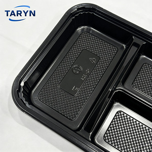 Conteneur alimentaire jetable en plastique à 3 compartiments séparés, base noire en PS avec couvercle transparent en BOPS - Product Image 5