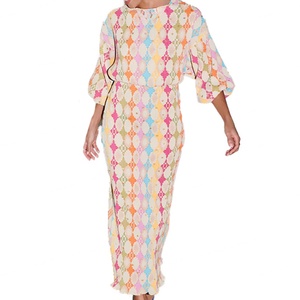 Vestido Elegante de Mujer OEM de Alta Calidad, Estilo Línea A, Venta al por Mayor Personalizada, Cuello en V, Manga Larga Tipo Linterna, Estampado Otoñal con Toque de Temperamento - Product Image 2