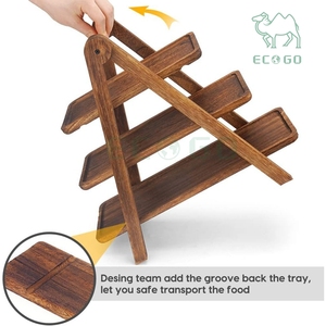 Plateau de service en bois d'acacia à 3 niveaux plateau à fromage solide plateau de service de fête support à cupcakes de mariage - Product Image 2