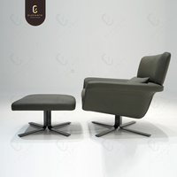 Fauteuil de loisirs inclinable en cuir noir personnalisé vintage avec pouf