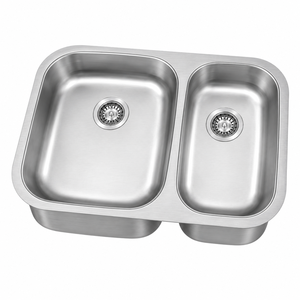 Évier de cuisine double bac en acier inoxydable 304 TADT OEM, finition brossée, 16/18 gauge, fabrication mécanique, profond, à deux trous, à encastrer sous plan. - Product Image 2