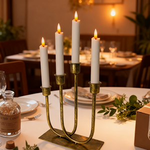 Candelabro Decorativo Ecológico en Forma de U, Candelabro Artístico de Metal con Cuatro Cabezas, Portavelas Europeo - Product Image 6