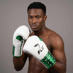 Gants de boxe Fly blancs et verts en cuir véritable à lacets pour adultes, équipement d'entraînement et de sparring, gants de boxe Winning, sans Boxing No L - Product Image 5