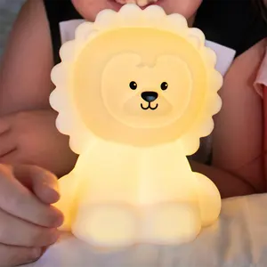 助眠灯婴儿儿童硅胶狮子灯便携式夜灯 & 女孩男孩用USB充电变色动物灯