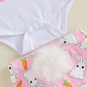 2026 Adorable Ensemble de Vêtements de Pâques 3 Pièces pour Bébé Fille Tout-petit, Motif Lapin 'Mon 1er Bébé', comprenant Barboteuse, Queue de Lapin et Bandeau à Nœud - Product Image 3