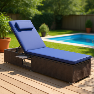 Lettino Prendisole da Esterno in Rattan PE Blu Navy con Schienale Regolabile a 6 Livelli per Patio, Terrazza e Giardino - Product Image 2