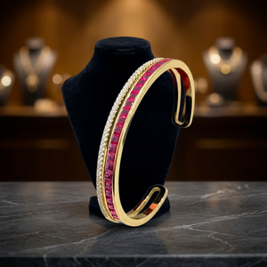 Luxury 18K Gold Plated Brass Cuff <b>Bracelet</b> Red <b>Ruby</b> CZ Cubic Zirconia Open Bangle High End Fashion Women Jewelry - Product Image 1