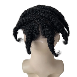 Jet Black Afro Cornrow trenzado Topper indio Remy caja corta sin nudos trenzas peluca <span class=keywords><strong>para</strong></span> hombres piezas de cabello tupé encaje suizo completo - Product Image 5