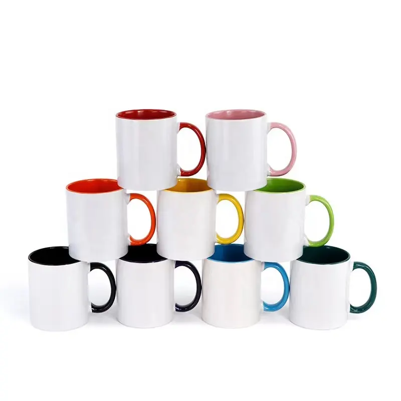 USA Warehouse Stocked Sublimation 11oz Ceramic Mugs Blanks Inner Colored Coffee Mug with Handle