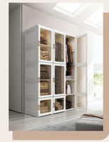 Armoire pliante moderne et simple en plastique avec 5 tiroirs et portes coulissantes pour petit appartement, chambre à coucher, mécanisme à charnières en MDF