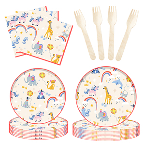 DAMAI Animals Theme Birthday Party <b>Tableware</b> Set Birthday Party Decorations Animals <b>Disposable</b> Plates Napkins Set - Product Image 4
