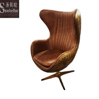 Chaise d'aviation de luxe, chaises pivotantes en laiton antique, style rétro vintage, cuir brun, chaise Spitfire pour club, hôtel, salon