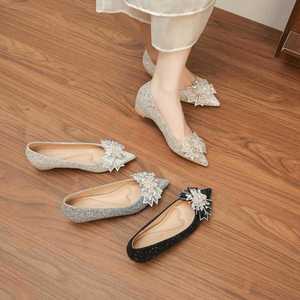 Glitter Pointed Toe <b>Flats</b> With Flower Decoration Wedding <b>Shoes</b> Slip-On All Seasons <b>Flat</b> <b>Bride</b> <b>Shoes</b> - Product Image 2
