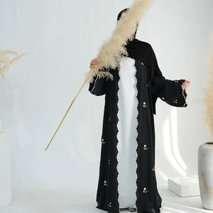 Abbigliamento Islamico Nuova Abaya 2025 Lussuosa in <span class=keywords><strong>Nida</strong></span> con Ricamo Floreale su Tutta la Superficie Cardigan Abaya Modesta Abaya Aperta Abito Musulmano da Donna - Product Image 5